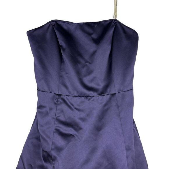 Davids Bridal Size 12 Strapless Navy Satin Gown With Gathered Skirt - Picture 2 of 6